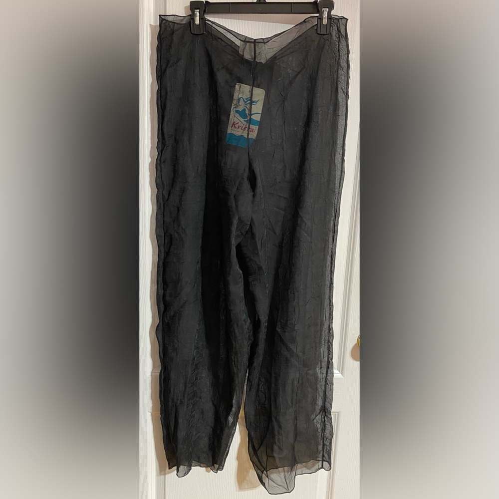 NWT Krista Boho Sheer Front Tie Coverup Beach Pool Swim Suit Black Pants Size 1X - Picture 4 of 7